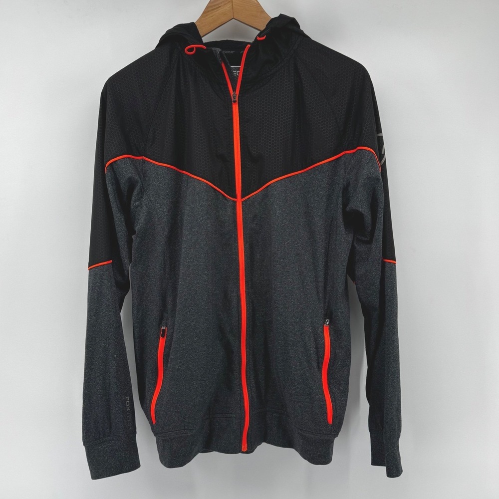 Fox Racing Fox Tech Mens S Full Zip Hooded Jacket Charcoal Black Orange - Picture 2 of 8